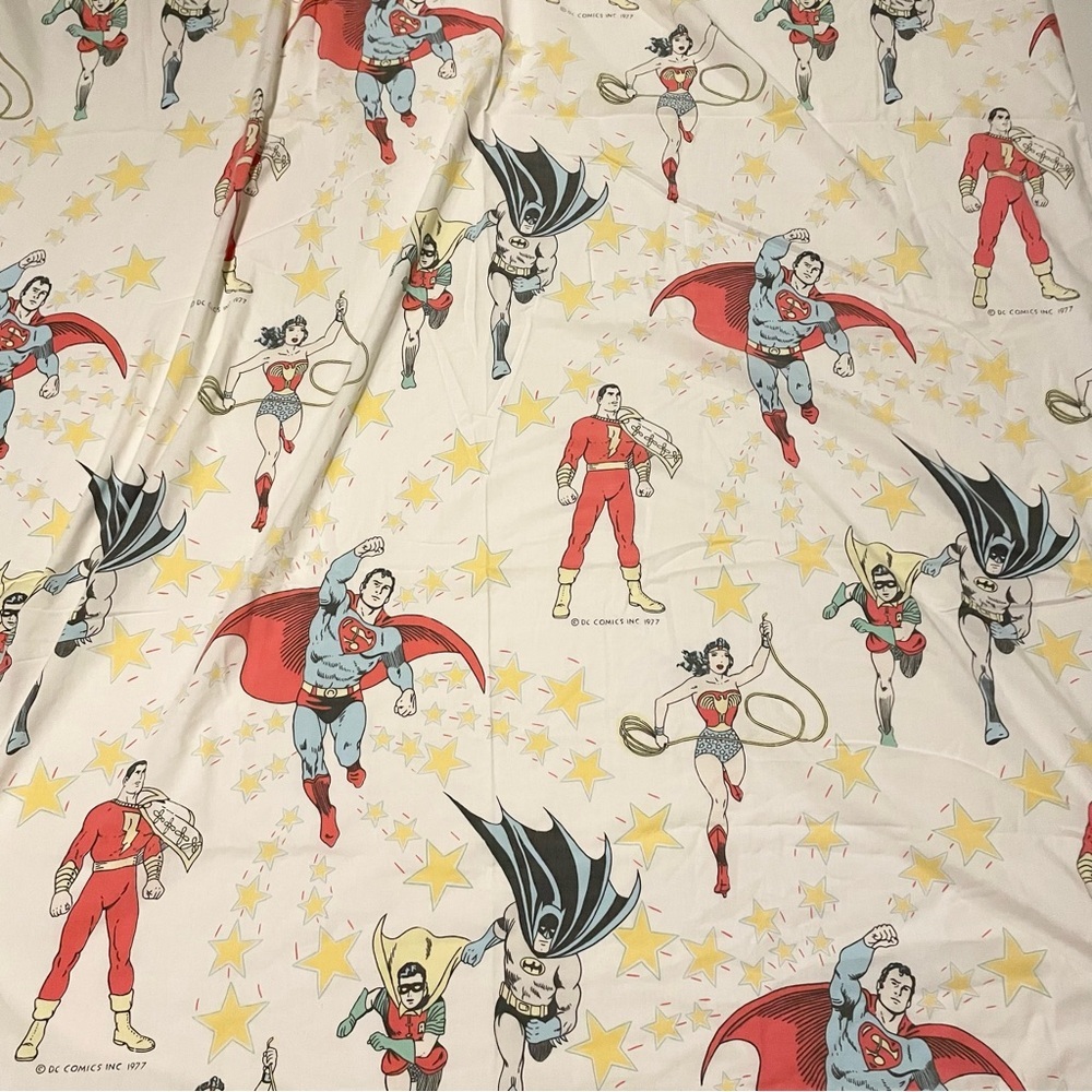 Vtg 1977 DC Comics Superhero Flat Sheet Twin Size Superman Batman Robin
